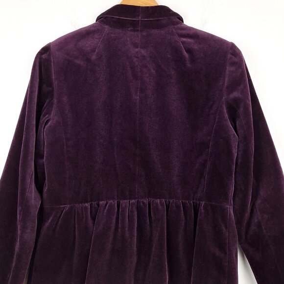 J Crew Velvet Ruched Peplum Back Button Front Blazer, Size 8. Eden Purple Jacket - Picture 7 of 13